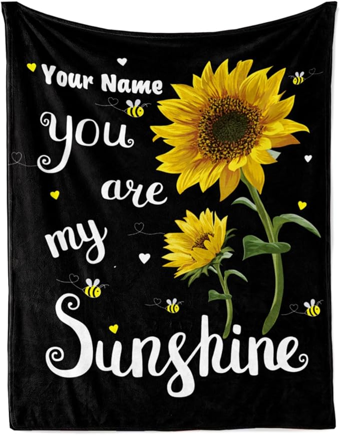 Jekeno Personalized Sunflower Blanket Custom Throw Blanket with Your Name Soft Warm Lightweight for Adults Women Gift 50"x60"