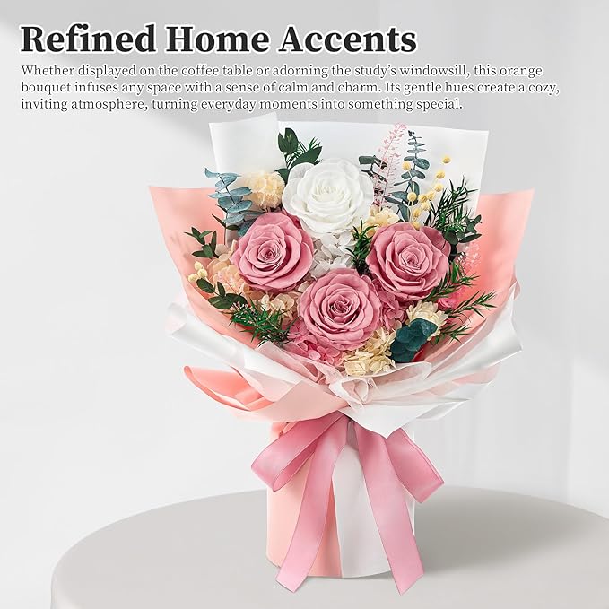 Forever Flowers Gifts for Her, Preserved Flowers Bouquet Birthday Gifts for Women, Preserved Roses for Grandma Wife Anniversary Valentine's Day Mother's Day (Dusty Pink)