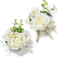 Serwalin Ivory Corsage and Boutonniere Set, Prom Flower Wrist Corsage Bracelets, Homecoming Roses Corsage Wristlet and Men Boutonniere for Wedding Flowers Accessories Prom Suit Decorations