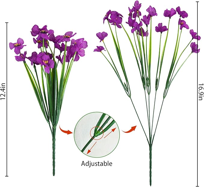 Uieke 16PCS Artificial Flowers for Outdoors UV Resistant Fake Flowers for Outside Indoor Home Porch Window Box Spring Summer Décor (Purple)