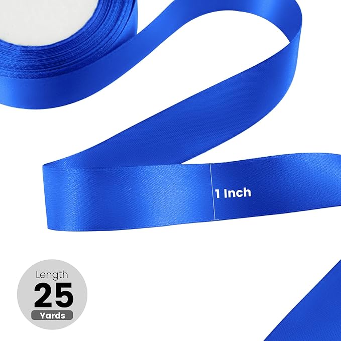 1" x 25 Yards Satin Ribbon, Royal Blue Silk Ribbon Ideal for Gift Wrapping, Floral Bouquets, Crafts, Wedding Party Decorations, Christmas and Sewing Projects