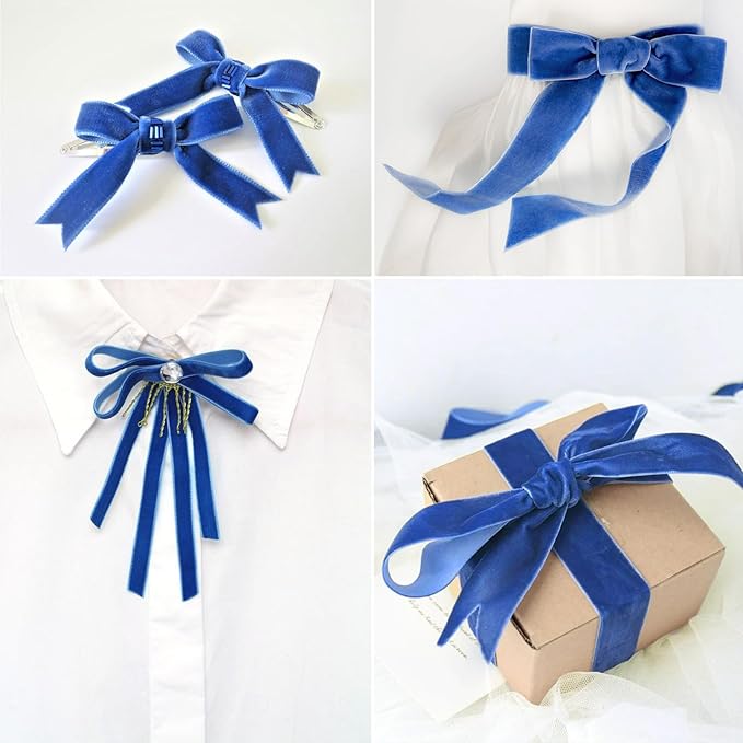 Royal Blue Velvet Ribbon - 5/8 Inch x 10 Yards for Gift Wrapping, Crafts, Christmas Decor, Bow Making, Vintage Fabric