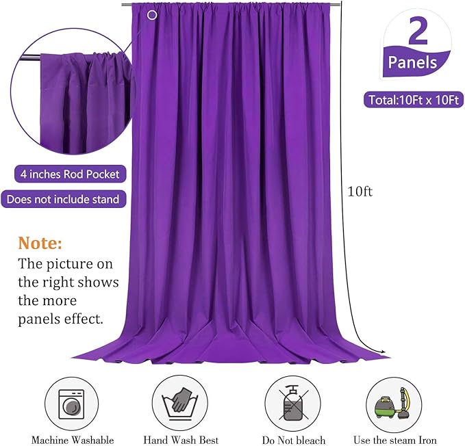 10 x 10 Feet Purple Backdrop Curtain for Partie, Background Curtains for Photoshoot, Birthday, Wedding, Halloween, Thanksgiving, Christmas, New Year Party Decorations 5Ft x 10Ft, 2 Panels