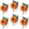 Serwalin 6PCS Orange Rose Boutonniere for Men Wedding Groom Groomsmen Best Man Boutonniere for Wedding Ceremony Anniversary Prom Flowers Formal Dinner Party, Orange