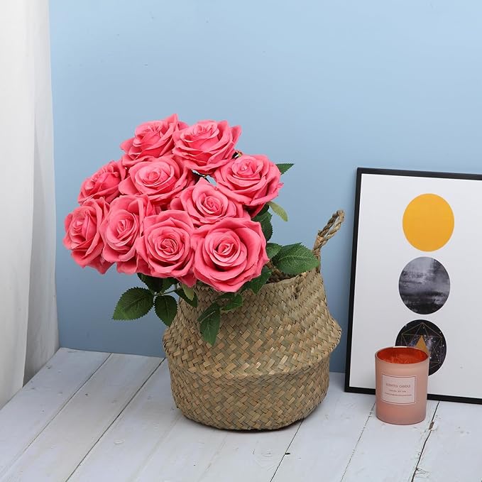 15pcs Fake Roses Artificial Silk Flowers Faux Rose Flower Long Stems Bouquet for Arrangement Wedding Centerpiece Party Home Kitchen Decor