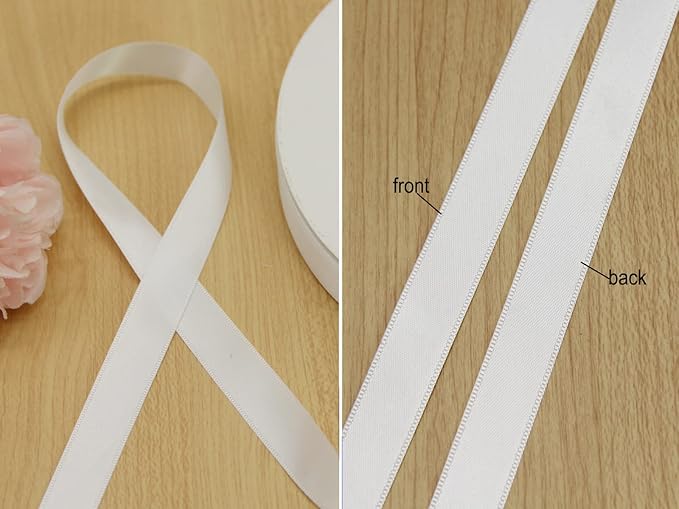 100Yards Double Faced Satin Ribbon Boutique Gift Wrapping Package, DIY Crafts Bow Hair Headband Accessories Assorted Ribbon#29 (5/8" 15mm, White)