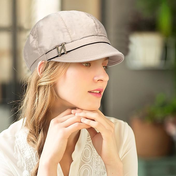 Women Retro Classic Visor Newsboy Cabbie Cap Beret Hats with Flower Buckle for Woman Ladies