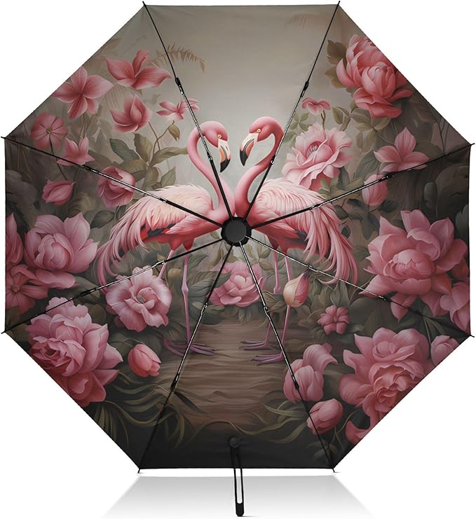 Automatic Folding Umbrella Windproof Strong, UV Protection Compact Floral Hydrangea Hummingbird Sun Rain Sun Rain Travel Umbrellas for Women Men