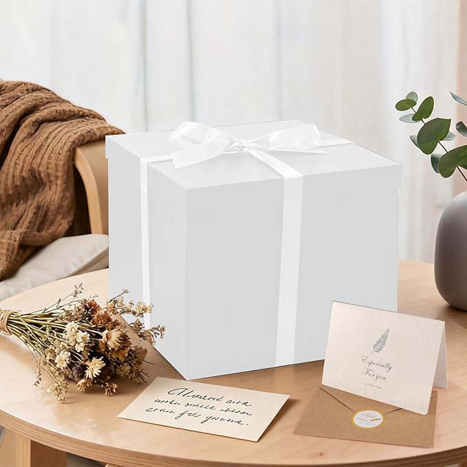 Donyang Gift Box, 12x12x10 inches Large White Gift Boxes for Presents with Lids, Birthday Box, Groomsman Proposal Box, for Wedding, Valentine's Day, Mother's Day, Halloween, Christmas Gift Packging