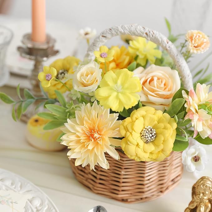 Fake Flowers Heads Bulk Yellow Mini Artificial Silk Flower for Crafts, Small Artificial Daisy Roses Faux Flowers for Graduation Cap DIY Cake Wedding Party Home Garland Decoration