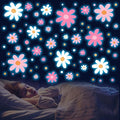 Glow in The Dark Big Daisy Wall Decals，Glowing Luminous Large Cute Daisy Wall Stickers Colorful Removable self-Adhesive Pink White Flower Decals for Girls Bedroom Kids Baby Nursery Living Room Decor