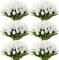 Janinka 60pcs Artificial Tulip Flowers Fake PU Tulips Faux Latex Bouquet Flower Centerpieces Arrangement Floral for Mother Day Wedding Spring Decorations (White)