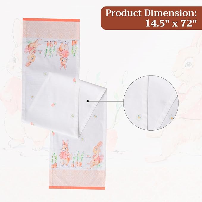 Maison d'Hermine Table Runner 100% Cotton Single Layer Table Runners 72 inches Long Decorative for Home Kitchen Dining Party Baby Shower Wedding Bridal Shower Spring Summer (Bunny Party,14.50"x72")