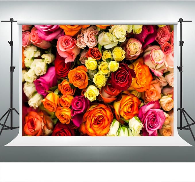 YongFoto 8x6.5ft Vinyl Flower Backdrop Lush Blossom Red Orange Floral Beautiful Photography Background for Couples Wedding Anniversary Marriage Ceremony Mother's Day Portrait Photo Studio Props