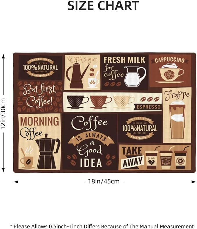 Coffee Table Placemats Set, Hot Mocha Latte Milk Typography on Scribble Backdrop, Set for Dining Table Decor 4 PCS, Cafe-2