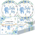 Blue Baby Shower Decorations Blue and White Paper Plates and Napkins Set Party Supplies for Gender Reveal Table Decor 40Pcs Baby Boy Shower Decorations