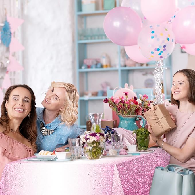 6 Pack Ombre Pink Plastic Tablecloth for Parties, Gradient Pastel Disposable Tablecloths for Rectangle Tables, Light Sprinkle Table Cover for Wedding Birthday Anniversary, 54 x 108 Inch