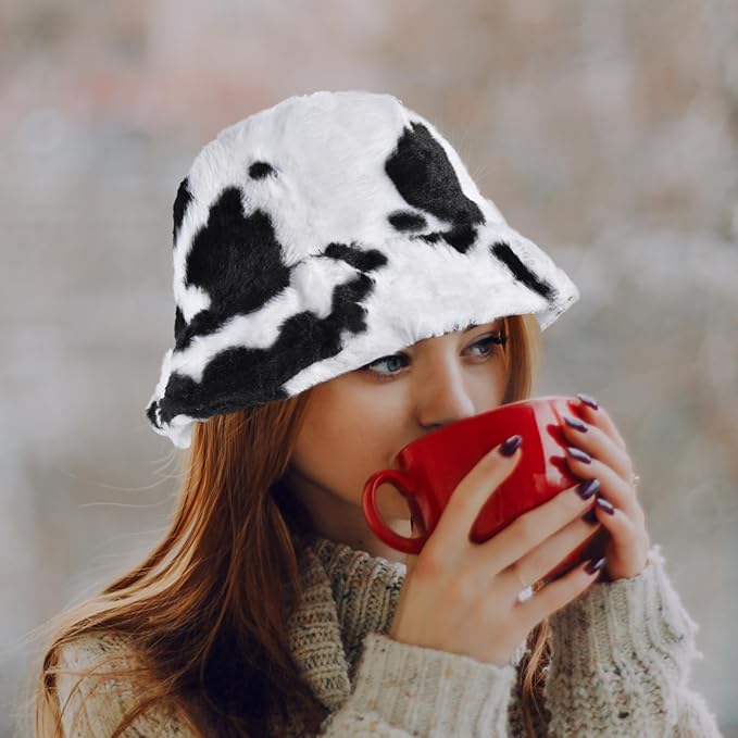 Winter Soft Faux Fur Plush Bucket Hat, Lovely Fisherman Cap, Fashion Outdoor Thick Warm Sun Cap for Women