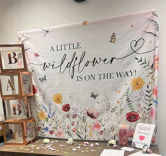 Avezano Wildflower Baby Shower Backdrop Watercolor A Little Wildflower is On The Way Baby Shower Party Decorations Wildflower Theme Girl Banner Photoshoot Props 7x5 ft, 83x59 inch