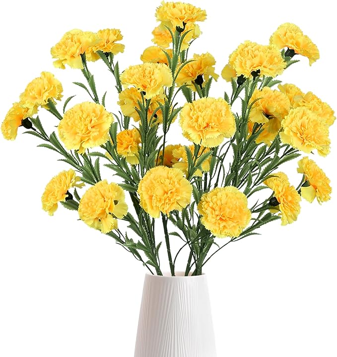 IPOPU Yellow Carnations Artificial Flowers 6PCS Faux Carnations Silk Flowers 33in Long Flowers for Tall Vases for Wedding Home Table Centerpieces Floral Arrangement(Yellow)