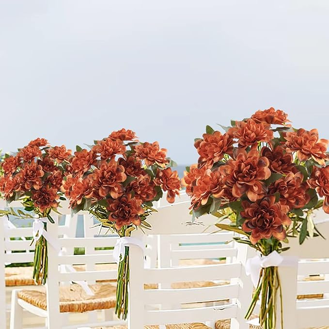 Uieke 6PCS Artificial Daisy Mums Flowers with Stem, Burnt Orange Silk Flowers Arrangement for Home Party Fall Wedding Bouquet Thanksgiving Table Centerpieces Decor (Vintage Terracotta)