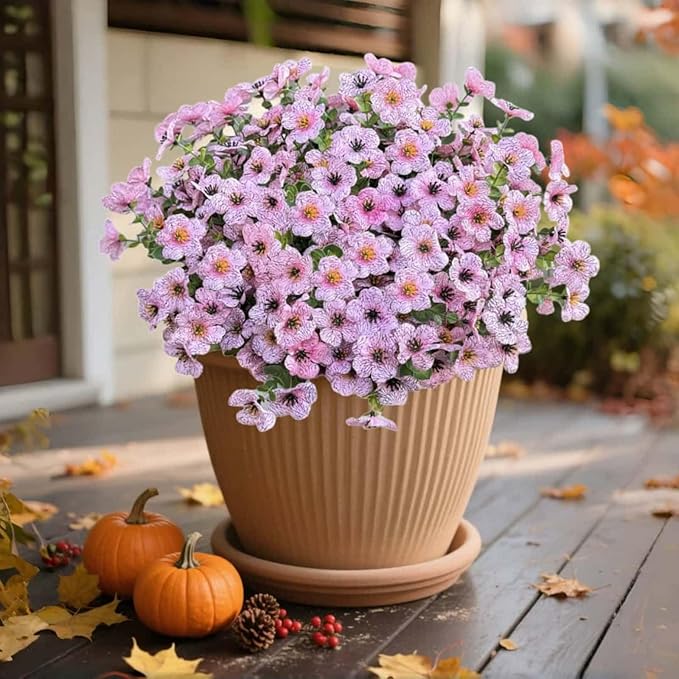 Artificial Flowers Outdoor UV Resistant Fake Plants,12 Bundles Silk Daisy in Pots for Porch Patio Garden, Faux Potted Home Decor for Outside (Pink)