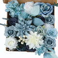 Multi Use Dusty Blue White Artificial Flowers Combo for DIY Centerpieces Arrangements Wedding Bridal Bouquet Table Chair Decor Candle Holder Baby Shower Cake Decor Flower Strips Home Décor