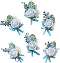 Meldel Blue Boutonniere for Men Wedding, Set of 6, Best Man Groom Groomsmen Boutonniere, Men Boutonnieres for Wedding Prom Party Homecoming Graduation