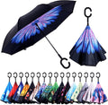 Inverted Umbrella, 49 Inch Double-Layer Vented Reverse Umbrella, Windproof Waterproof UV Protection, Lightweight C-Handle, Fiberglass Ribs, Steel Shaft, Travel/Commute/Car Use, With Sleeve