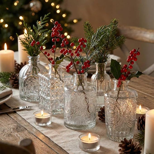 16 Pack Glass Bud Vases for Centerpieces - Bulk Small Flower Vases Set of 16, Mini Vintage Vases, 4 Styles for Party, Wedding Decorations, Baby Shower, Home Table Flower Décor (Clear)