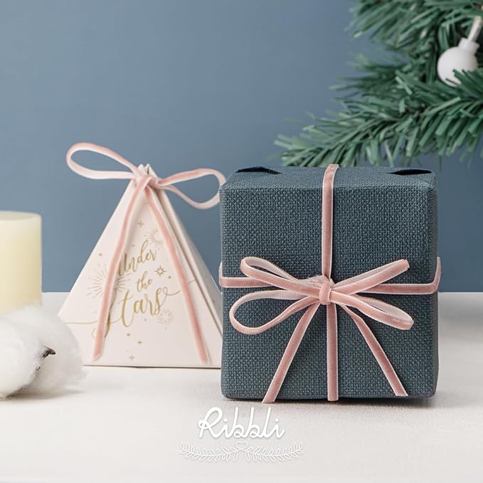 Ribbli Rose Gold Velvet Ribbon 1/8 Inches Continuous 25 Yard Spool Dusty Pink Christmas Ribbon for Gift Wrapping Crafts Home Decor