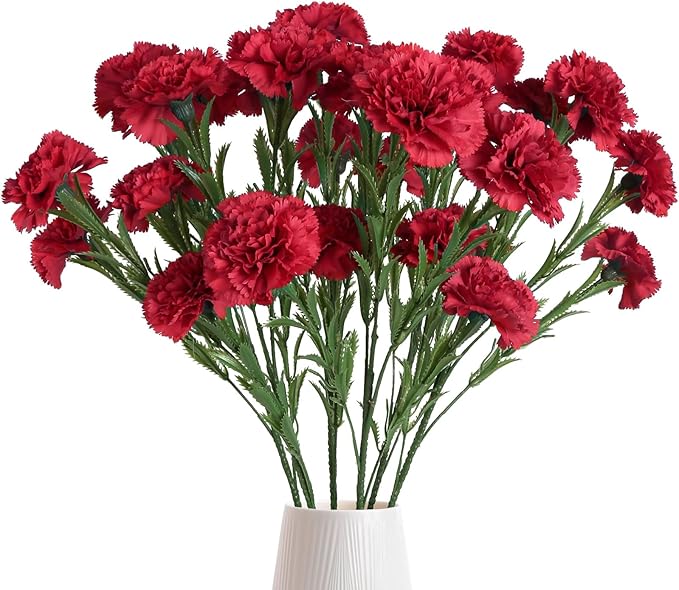 IPOPU Red Carnations Artificial Flowers 30 Heads 27.56in 6PCS Silk Carnations Flowers with Stems for Wedding Home Centerpieces Floral Arrangements(Red)
