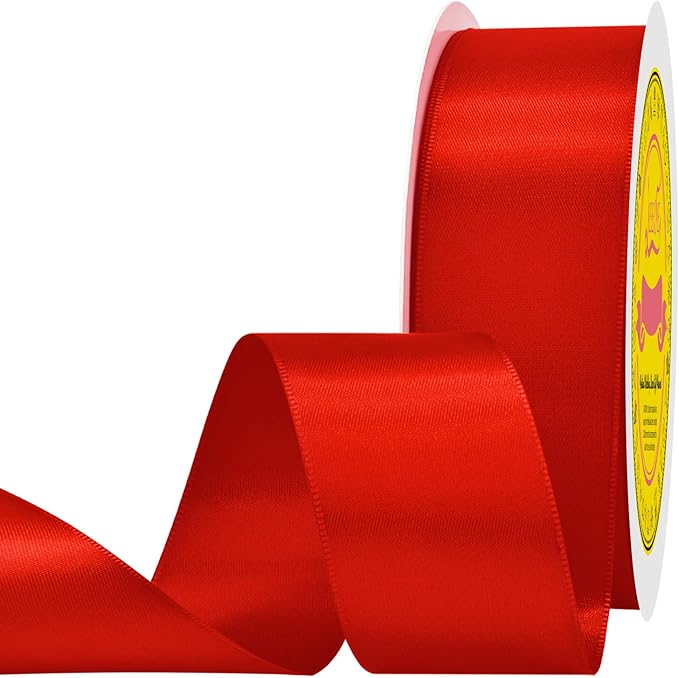 Double Face Red Satin Ribbon 1-1/2 inch X 50 Yards Polyester Red Ribbon for Gift Wrapping Very Suitable for Weddings Party Hair Bow Invitation Decorations and More