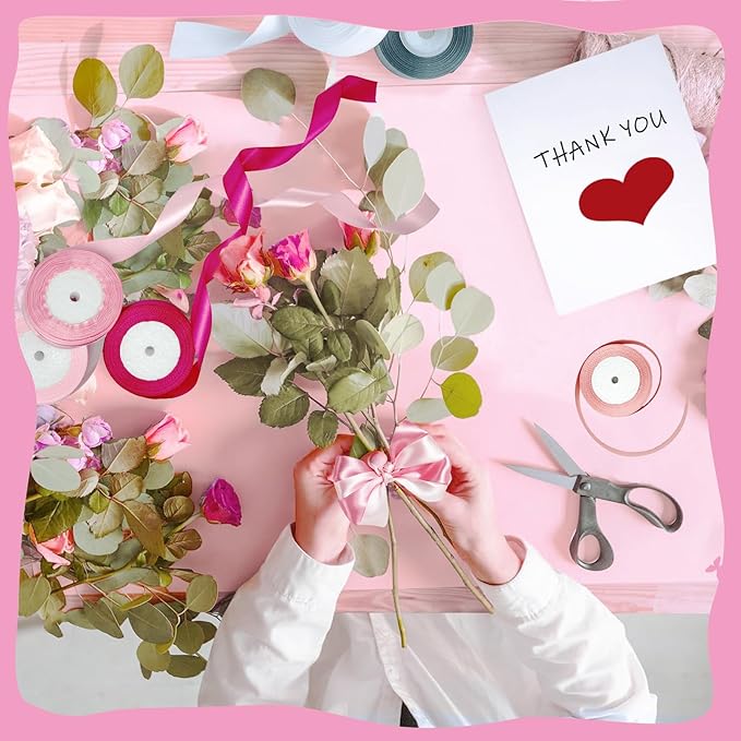 150 Yards Pink Satin Ribbon 1-1/2 Inch 6 Rolls Assortment Ribbons for Crafts Gift Wrapping Flower Bouquet Wedding Invitations Birthday Party Festival Decoration Hair Bows