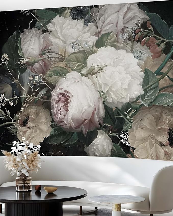 Wall Mural Peel and Stick Vintage Floral Mural- Thick Canvas Waterproof Wallpaper Art for Living Room Bedroom, Large Self-Adhesive Decor (Color-10, 118×82 inch)