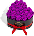 27 Preserved Roses in Heart-Shaped Box, Flowers for Delivery Prime Last up 2 Years, Real Forever Flowers for Wife, Girlfriend, Mother, Eternal Roses for Anniversary - Purple