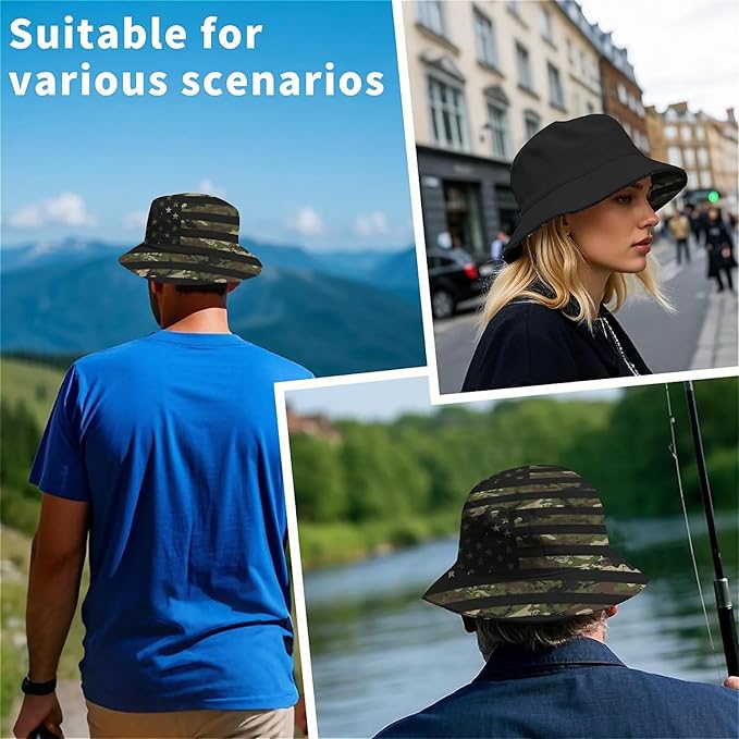 Bucket Hat for Women Men Unisex Sun Cap Packable Outdoor Fisherman Hat Headwear,Reversible Double-Side-Wear