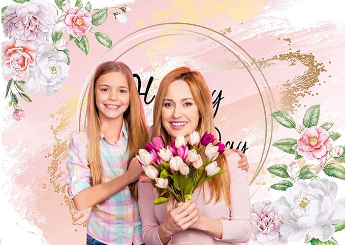 Dudaacvt 10x8ft Happy Mother's Day Backdrop Love Heart Photography Background Floral Mothers Day Birthday Photography Background for Mother's Day Photo Booth Props