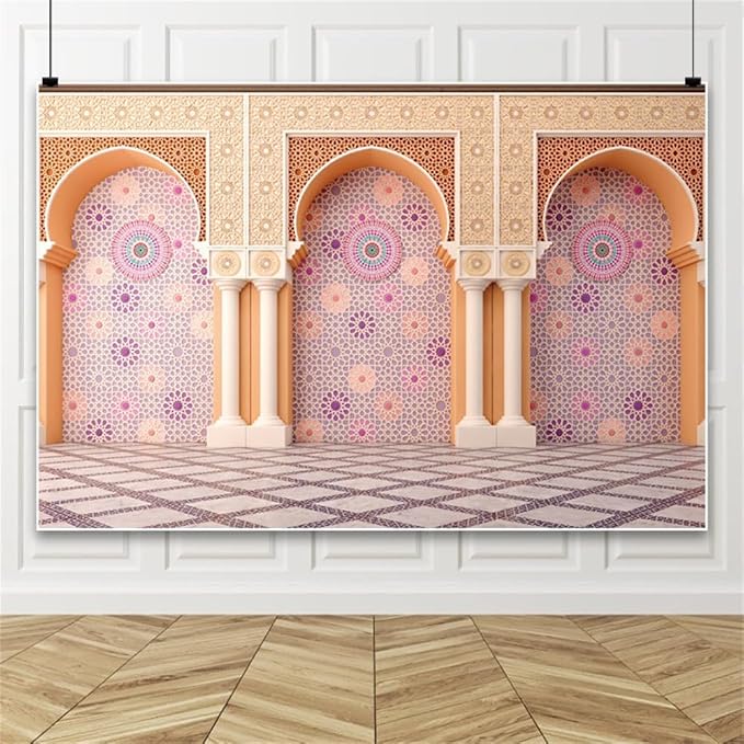 Yeele 5x4ft Bohemia Palace Backdrop Boho Style Pink Floral Wall Plaid Floor Dreamy Villa Inside Photography Background for Wedding Bridal Shower Girl Birthday Party Decor Portrait Photo Shoot Prop