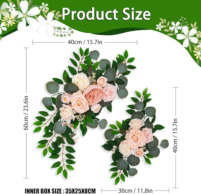 Champagne Pink Wedding Arch Flowers, Faux Flower Swag Set of 2, Floral Swag for Wedding Arch Welcome Signs, Reception Ceremony Signs Decor