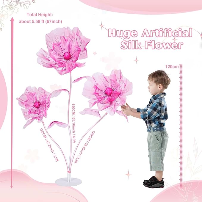 B-COOL Artificial Giant Flowers for Christmas Decoration: Red Huge Flowers 5.58 ft Large Silk Flower Faux Floral for Christmas Reception Arrangements Photographic Props Party Background Decor