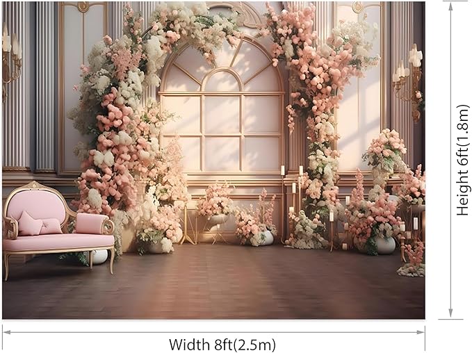 AOTOFO 8x6ft Pink Flowers Wedding Backdrop Elegant Rose Blossom Floral Pretty Plant Photography Background for Woman Bride Party Girls Bridal Shower Photo Studio Shoot
