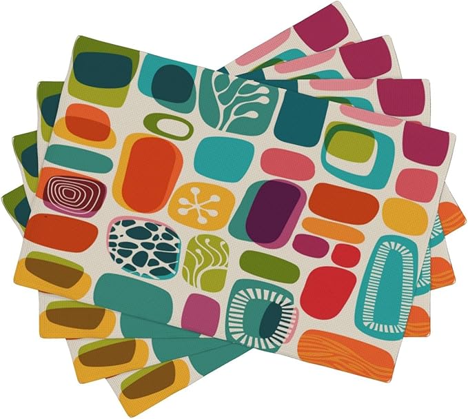 Mid Century Colorful Modern Placemats Set of 4,Kitchen Table Mats for Dining Outdoor Home Decor 12x18 Retro Place Mats 4 PCS, Style-15
