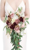 9 Inch Artificial Wedding Bouquets for Bride Bridal Bouquet Bridesmaid Bouquet Tossing Bouquet for Wedding Ceremony Anniversary Bridal Shower(Marsala & Blush)
