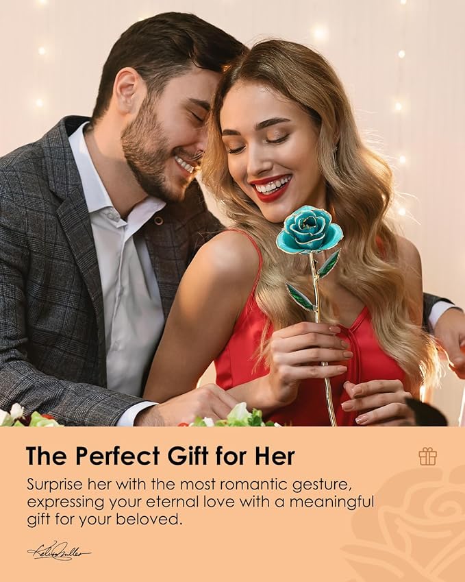 24K Gold Dipped Rose – Handpicked Real Rose in 24K Gold – Dreamy, One-of-a-Kind Romantic Gift for Her – Perfect for Birthday, Anniversary, Mother’s Day, Valentine’s (Turquoise Blue)