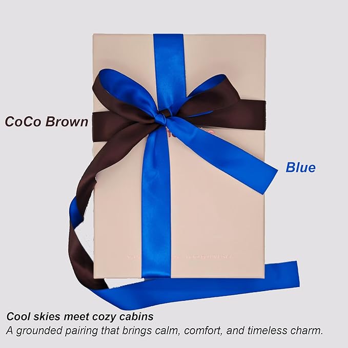 3/8 Ribbon, Blue & Coco Brown Two-Tone Double Faced Satin Ribbon for Gift Wrapping, Flower Bouquet, Bow, Hair, Wedding, DIY Crafts, Holiday Party Decorations, 30 Yards Total