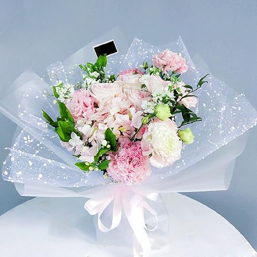 1Roll Flower Wrapping Mesh Paper Snow Dot Yarn Floral Bouquet Gift Packaging Paper Craft Net Paper Florist Supplies for Wedding Mothers Day Valentines Day 19.7inch x 4Yard (White)