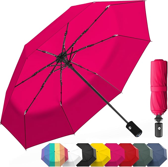 Rain-Mate Windproof Compact Umbrellas for Rain - Strong Reinforced Fiberglass Rib Design & Auto Open & Close - Portable Folding Travel Umbrella - Lightweight & Packable for Women & Men, Easy Collapse