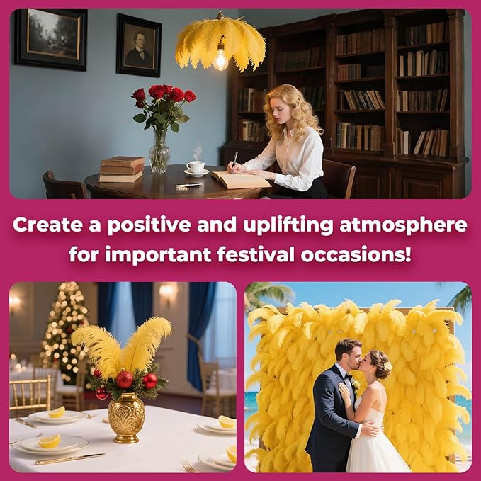 Piokio 20 pcs Gold Ostrich Feathers Plumes 6-8 inch(15-20 cm) Bulk for DIY Clothes, Feather Pens, Dream Catcher,Gatsby Decorations