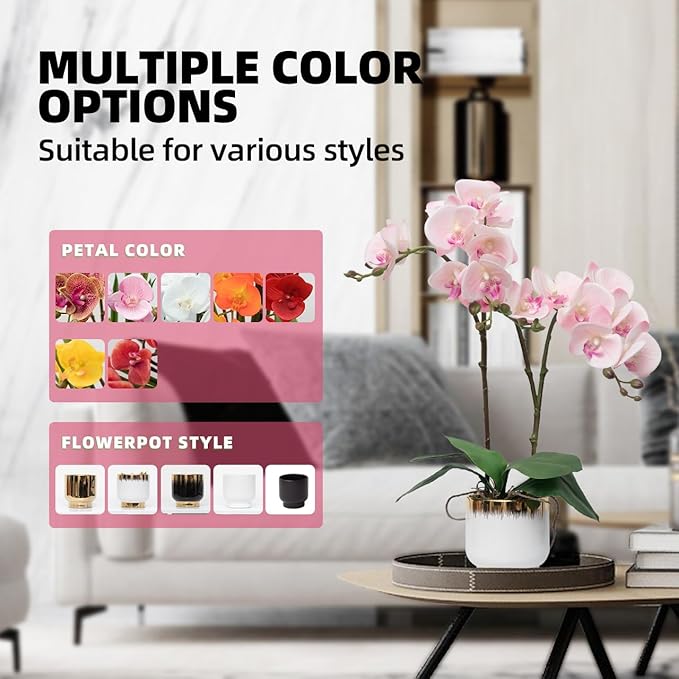 CXGS Orchids Artificial Flowers Real Touch Fake Flowers in Ceramic Pot 20" Pink Faux Orchid Plant Lifelike Silk Phalaenopsis for Centerpiece Hotel Home Indoor Decor